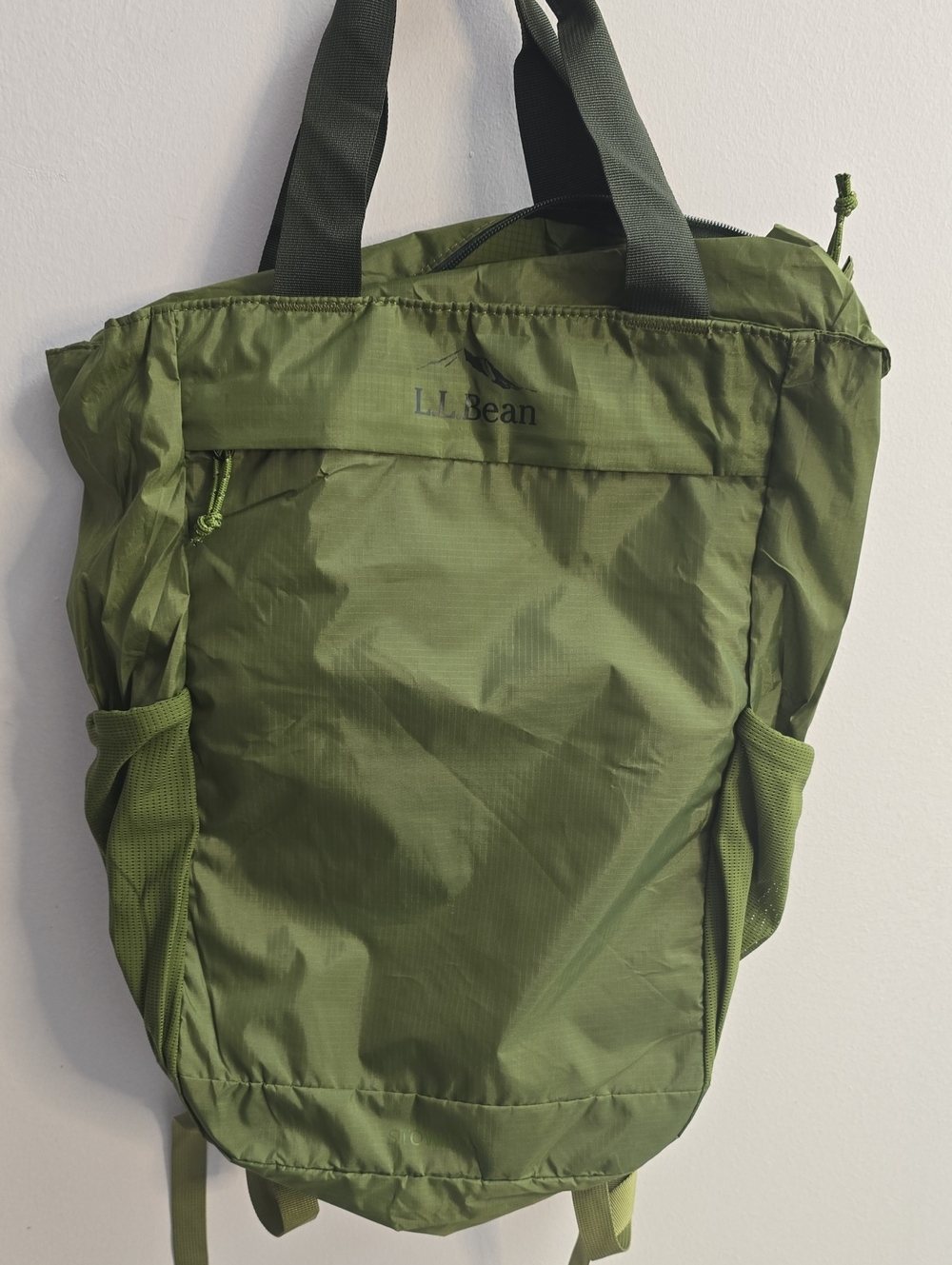 L.L. Bean Olive Green Nylon Tote-Style Backpack
